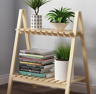 Wooden 2-Tier Foldable Display Stand - Stylish Organization for Every Space